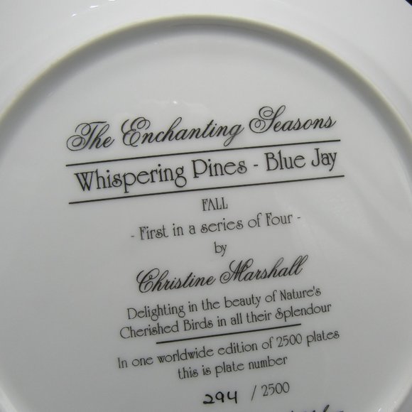 BEAUTIFUL BLUE JAY COLLECTOR PLATE "WHISPERING PINES-BLUE JAY" . - Picture 7 of 7
